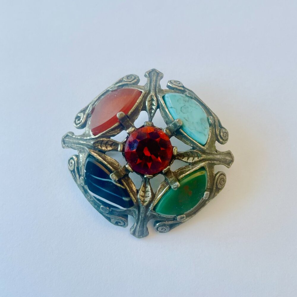 Signed Miracle Multi Color Stone Brooch - Picture 2 of 5